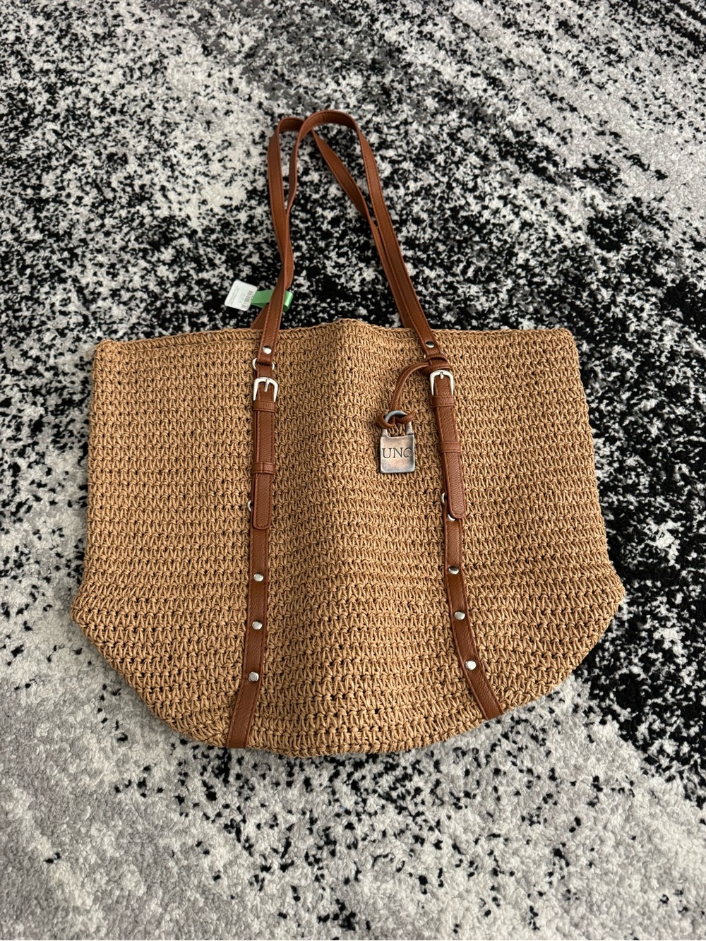 UNO de 50 Woven Tote in Natural Brown with Tan Straps